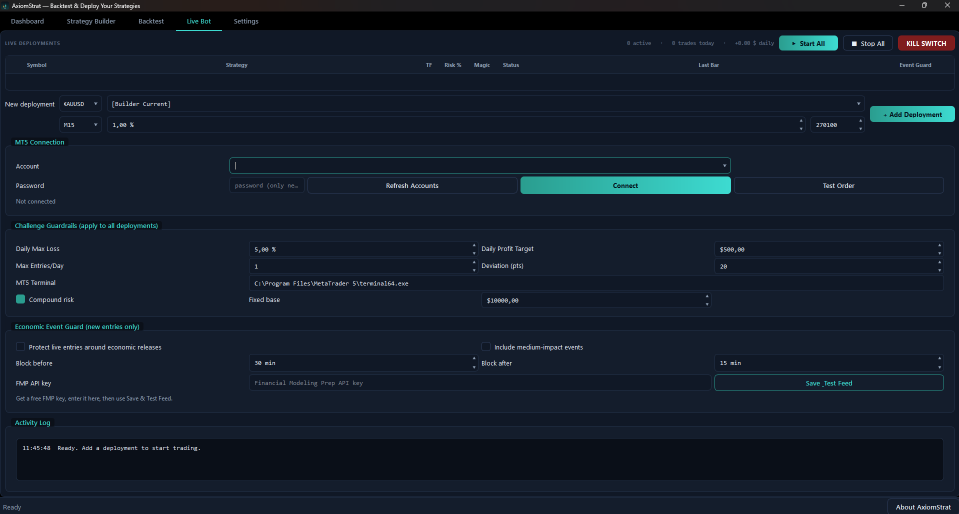 AxiomStrat live bot deployments